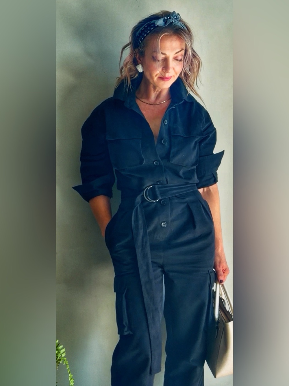 Babaton by Aritzia Cotton/ Silk Blend Navy Blue Utility Jumpsuit XXS — Like New